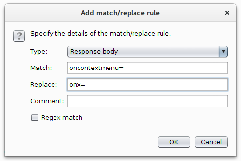 Burp 'Match and Replace' setting