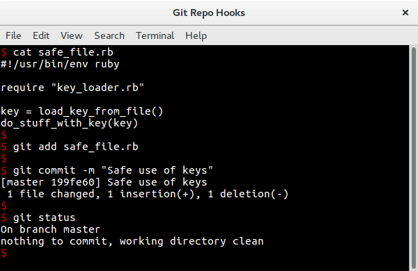 Git hook allowing the safe use of API keys