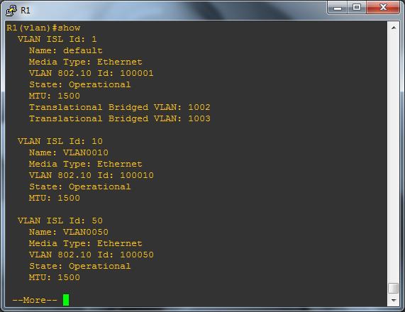 Showing the current VLAN config
